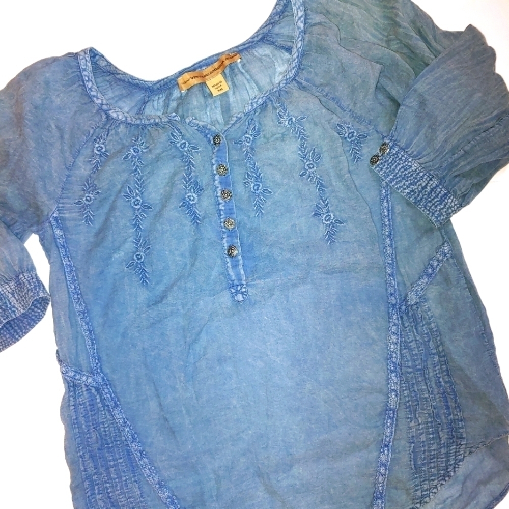 Vintage America Blue Tunic Blouse XS